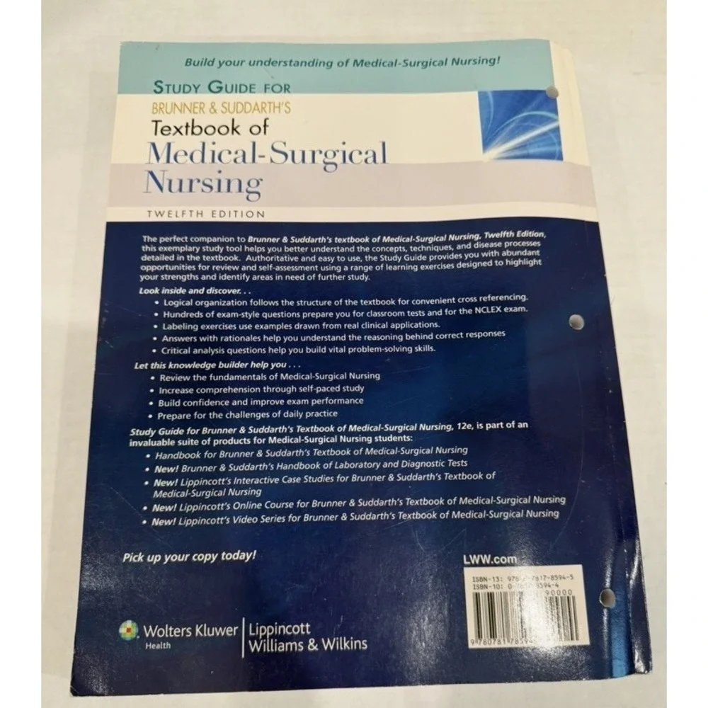 Brunner and Suddarths Textbook Medical Surgical Nursing 12th Edition Study Guide